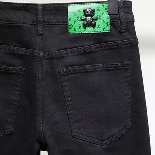 布冷布热 冬季薄绒抓毛牛仔裤男纯黑色简约百搭休闲修身小脚长裤