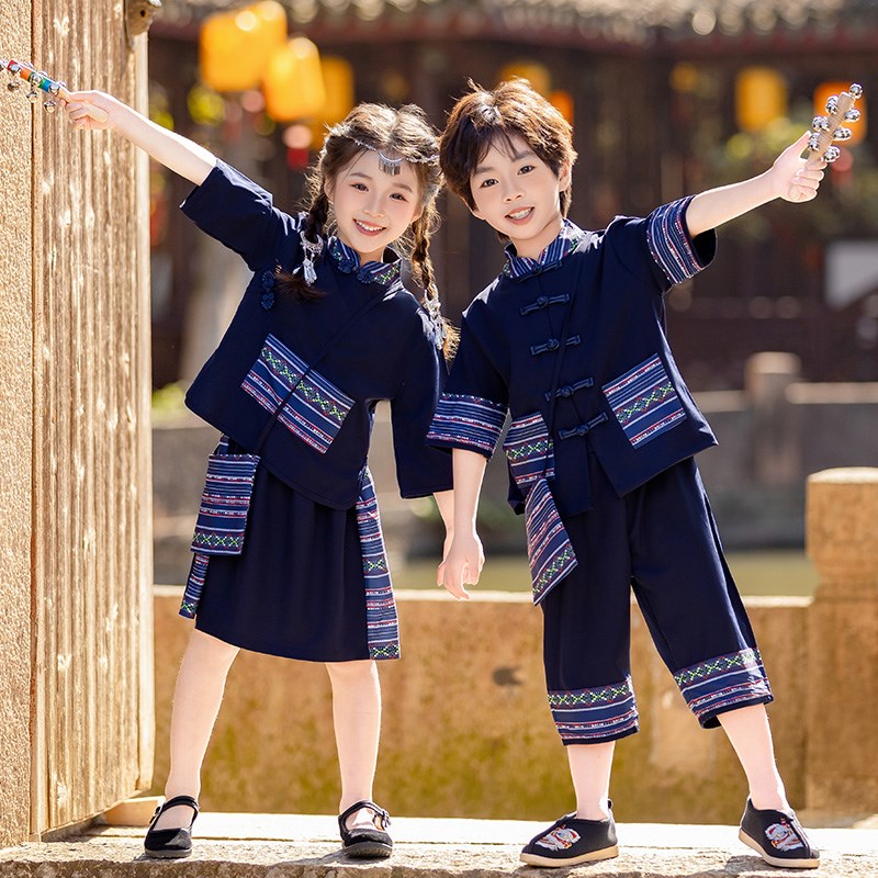 广西壮族三月三民族服装儿童汉服男女童套装春秋苗族彝族少数民族