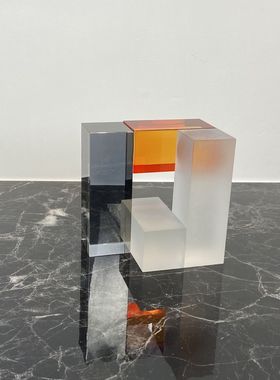 极简轻奢茶几摆件样板房售楼处水晶几何拼色软装家居装饰工艺品