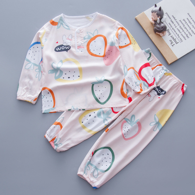 儿童睡衣女孩夏季棉绸薄款防蚊女童家居服绵绸男童宝宝空调服套装