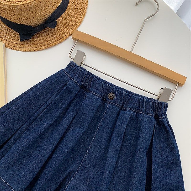 2024夏季新款女童薄款牛仔百褶裙裤儿童洋气短裤女孩半身裙学院风