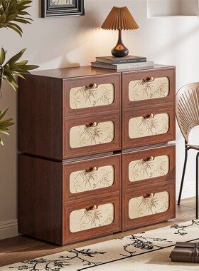 谷及田园简约竹叶斗柜艺术风格客厅卧室边柜实木组合床边柜可移动