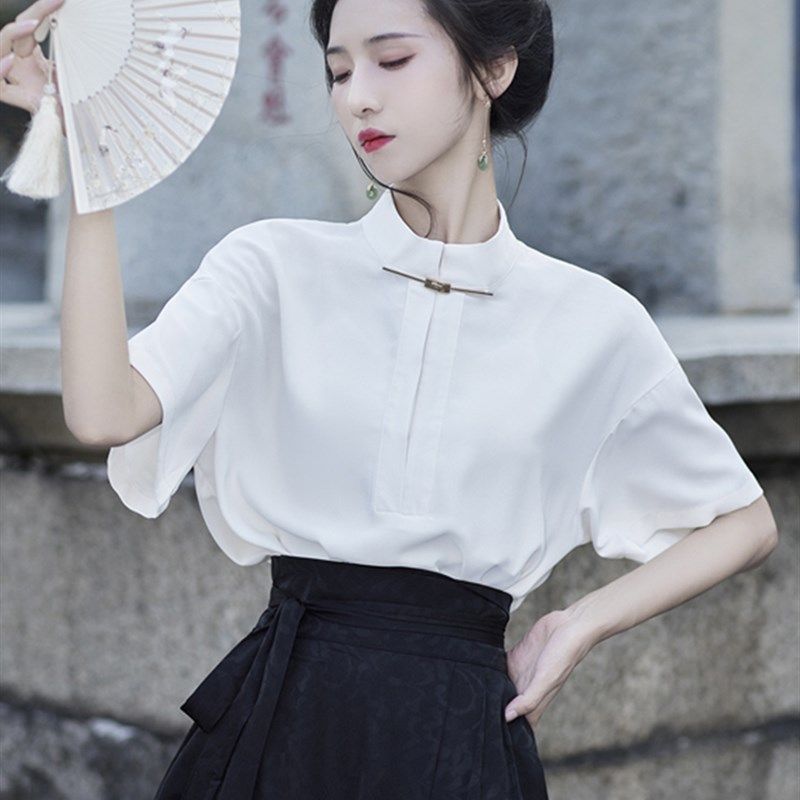 配马面裙的衬衫中国风汉元素改良汉服上衣夏季短袖新中式女装衬衣