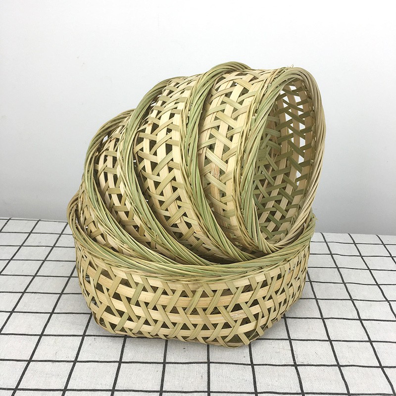 新品纯手工簸箕竹篮制品编织水果盘蛋糕模教师尺篮居家生活用品