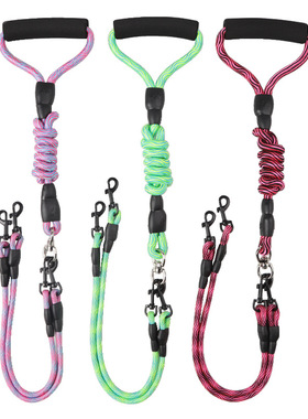 一拖二牵引绳两只狗遛狗绳柯基博美泰迪双头双狗狗链子中型犬夏季