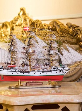 船模型摆件一帆风顺帆船摆件丹麦号80cm精品实木质帆船模型摆件手