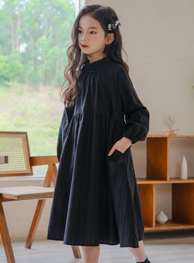 女童连衣裙2024春秋新款森系长袖裙子毛线马甲中大童花边领亲子装