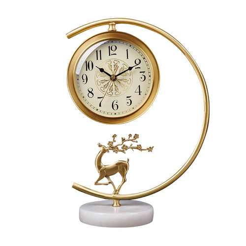 新中式纯铜座钟客厅台式钟表摆件家用时尚时钟创意鹿轻奢静音台钟