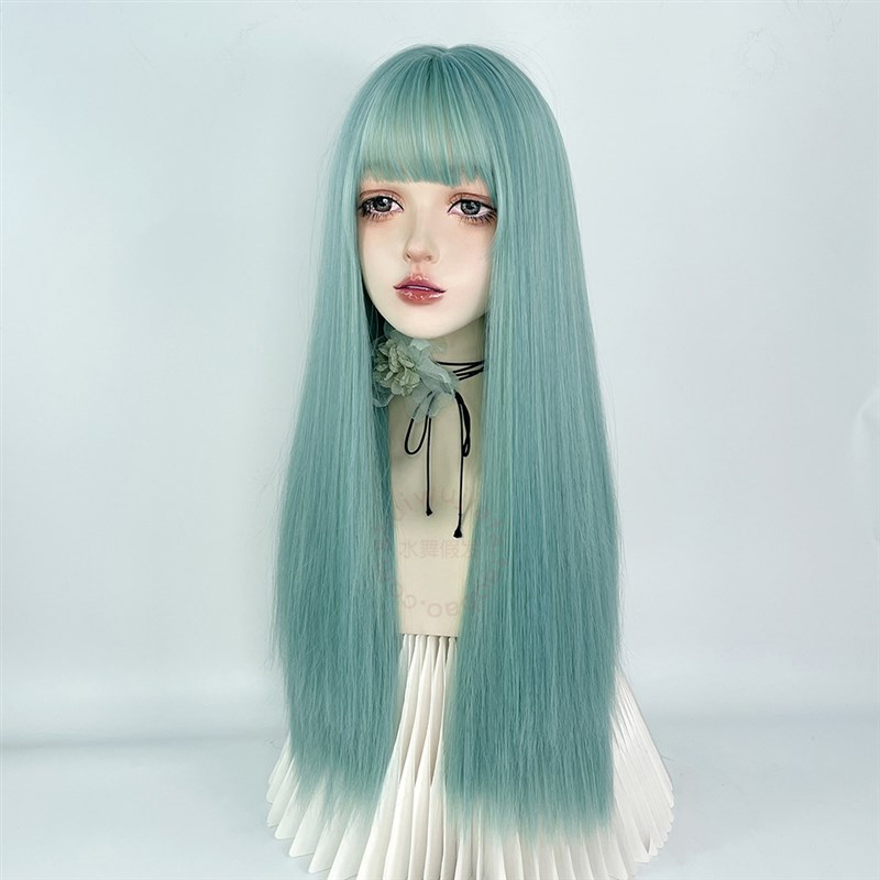 薄荷绿假发全头套女蓝绿长直发lolita浅色长发y2k日常万用cos潮色