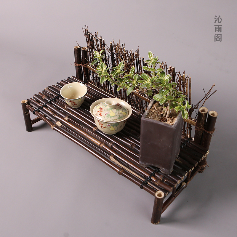 紫竹手工小花几花架禅意桌面隔断展示置物架摄影道具中式摆件装饰