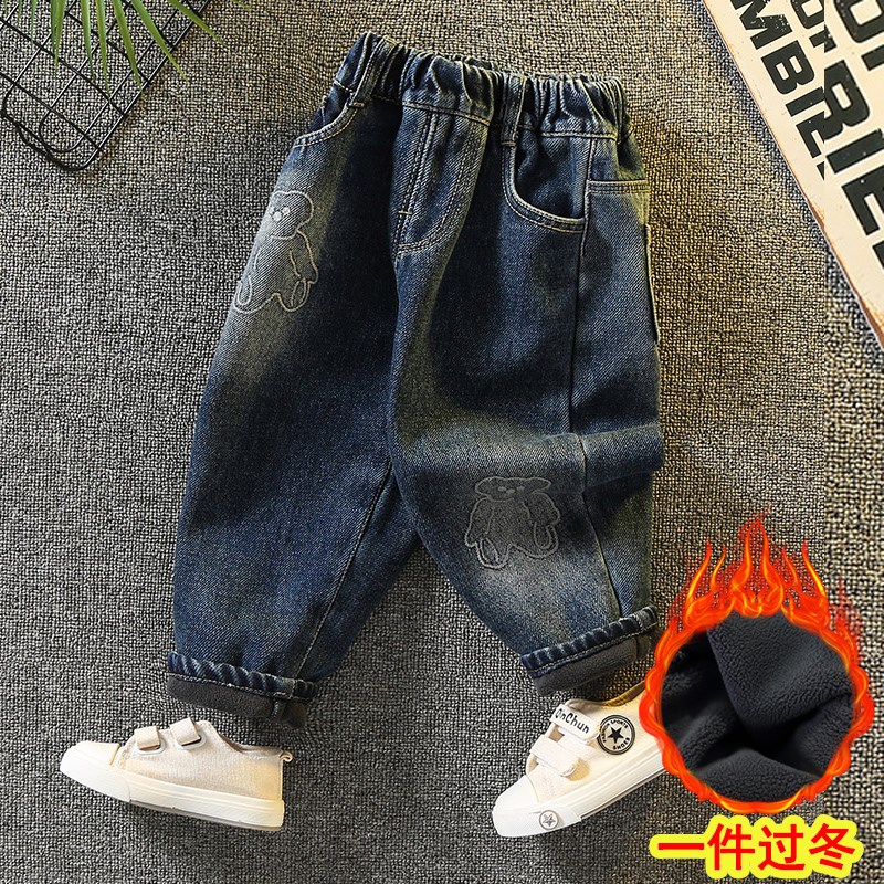 男童一体绒裤子秋冬装宝宝新款儿童时髦韩M版冬季加绒加厚牛仔裤