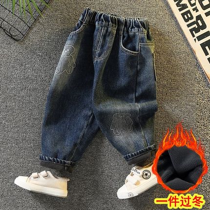 男童一体绒裤子秋冬装宝宝新款儿童时髦韩M版冬季加绒加厚牛仔裤