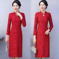 喜婆婆婚礼妈妈装旗袍连衣裙秋冬款改良旗袍女中老年女.高档旗袍