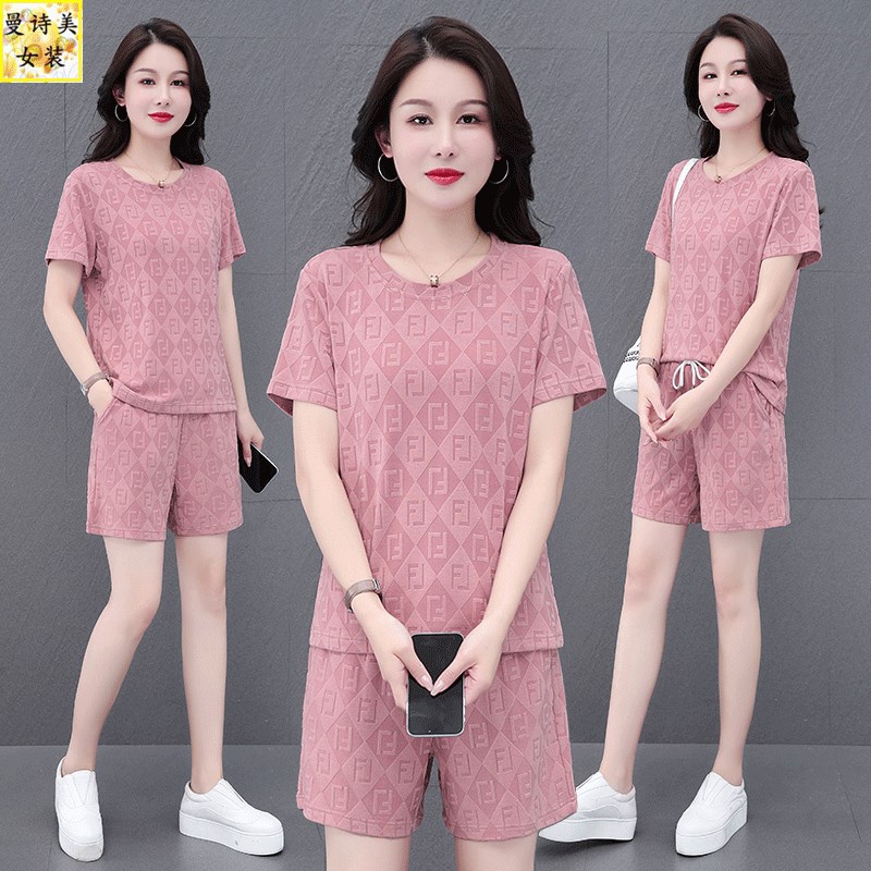 冰丝速时尚短裤运动服套装女士2023新款夏季宽Q松跑步休闲服两件