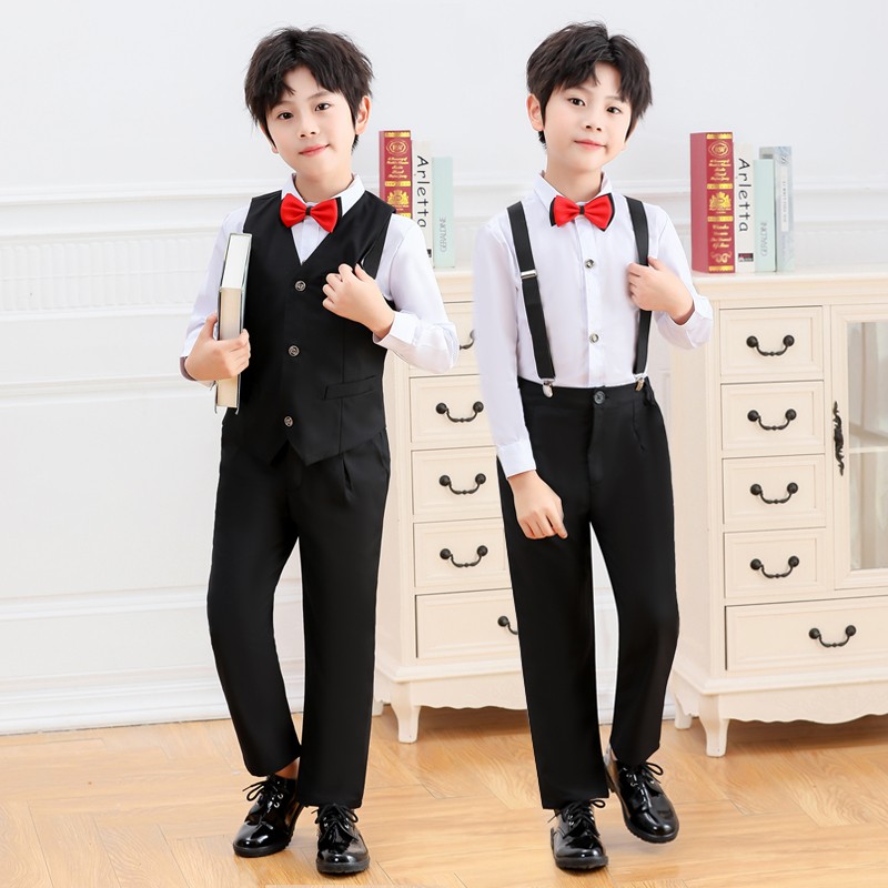 儿童礼服男孩西装马甲套装小主持人钢琴J演出服男童花童合唱背带