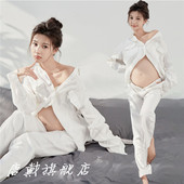 时尚 影楼主题新款 孕妇照服装 简约慵懒居家大肚艺术写真拍照摄影服