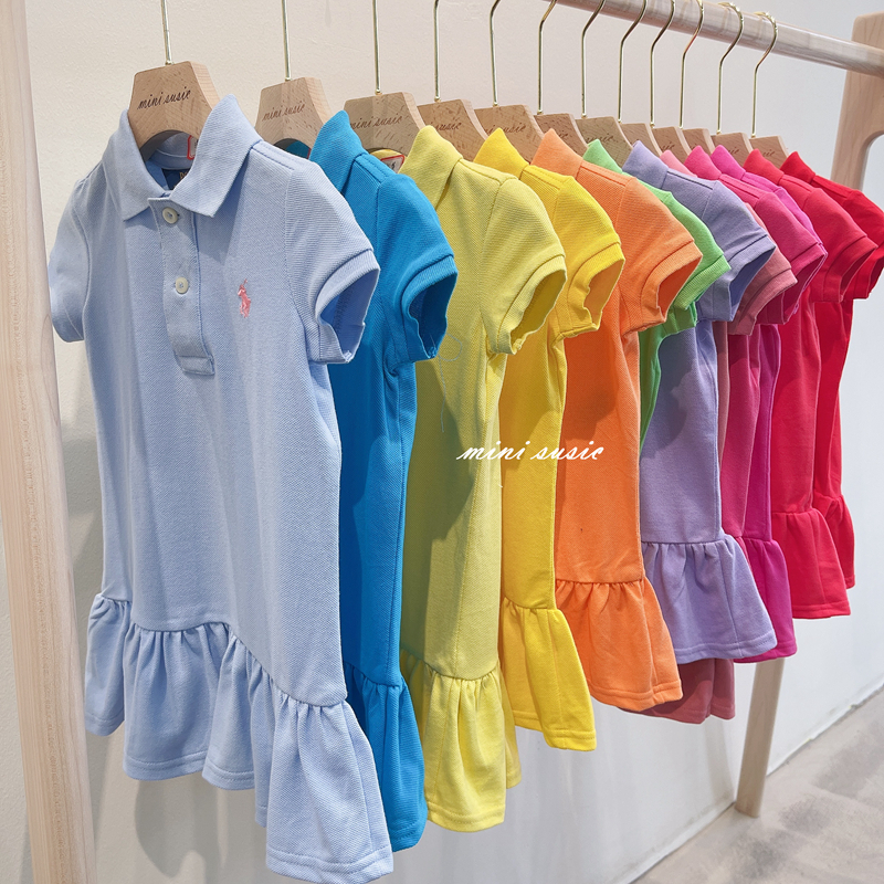 2-6x女童多色rl珠地棉纯棉短袖翻领连衣裙