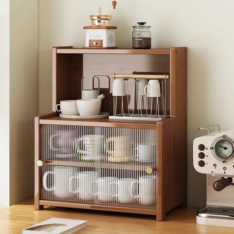 杯子收纳置物架餐桌台面整理架推拉防尘水杯架茶杯餐边柜放置柜子