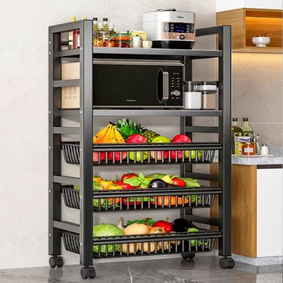 厨房菜篮子置物架2025新款家用多层果蔬收纳多功能烤箱微波炉锅架