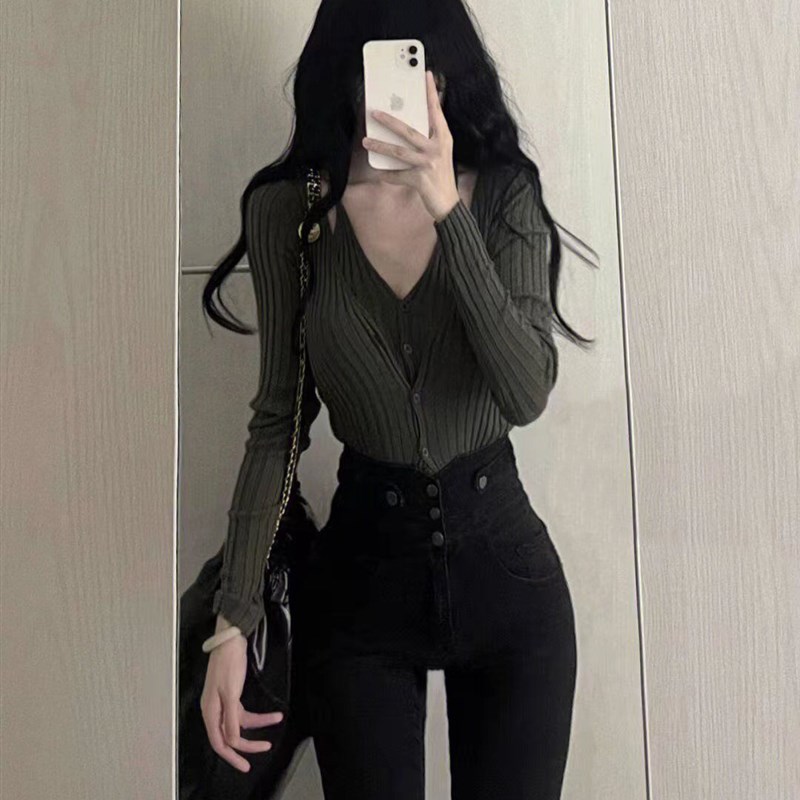 黑色超高腰紧身牛仔裤女秋冬设计感小众弹力显瘦九分小脚铅笔裤子