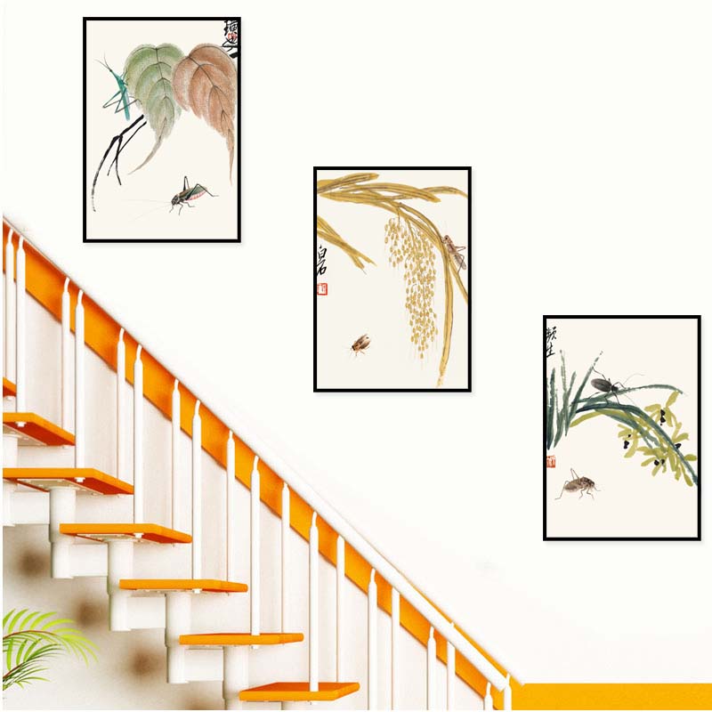 楼梯间装饰d画中国风新中式挂画齐白石壁画书房办公室餐厅卧室墙图片