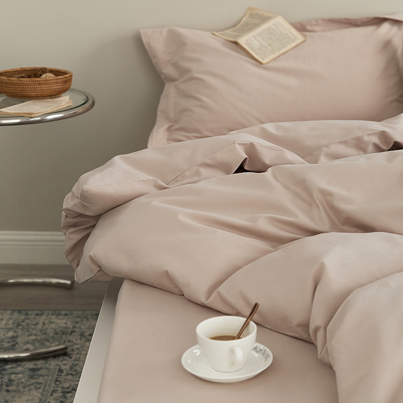 温柔莫兰迪粉色长绒棉磨毛t床上用品柔软保暖纯棉2m被套床单四件