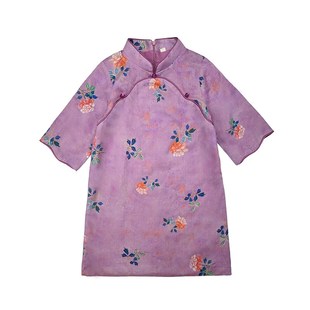 2023中国风春秋装新款中式洋装女童波浪袖旗袍女宝改良古风旗袍