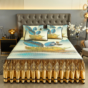 欧式 乳胶凉席三件套可水洗床裙床笠二合一蕾丝床罩加厚冰丝软席子