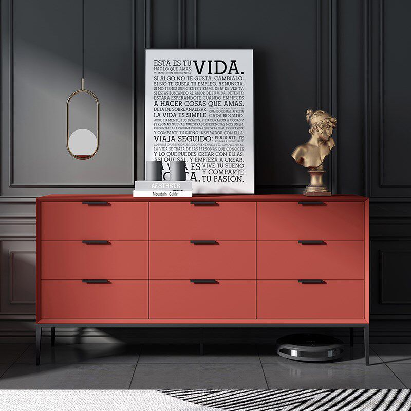 意式极简九斗柜现代客厅实木卧室床尾收纳电视柜子轻Z奢抽屉北欧