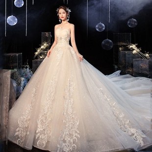 红妆饰佳抹胸轻婚纱礼服2023新款 新娘气质M公主风星空简约拖尾主