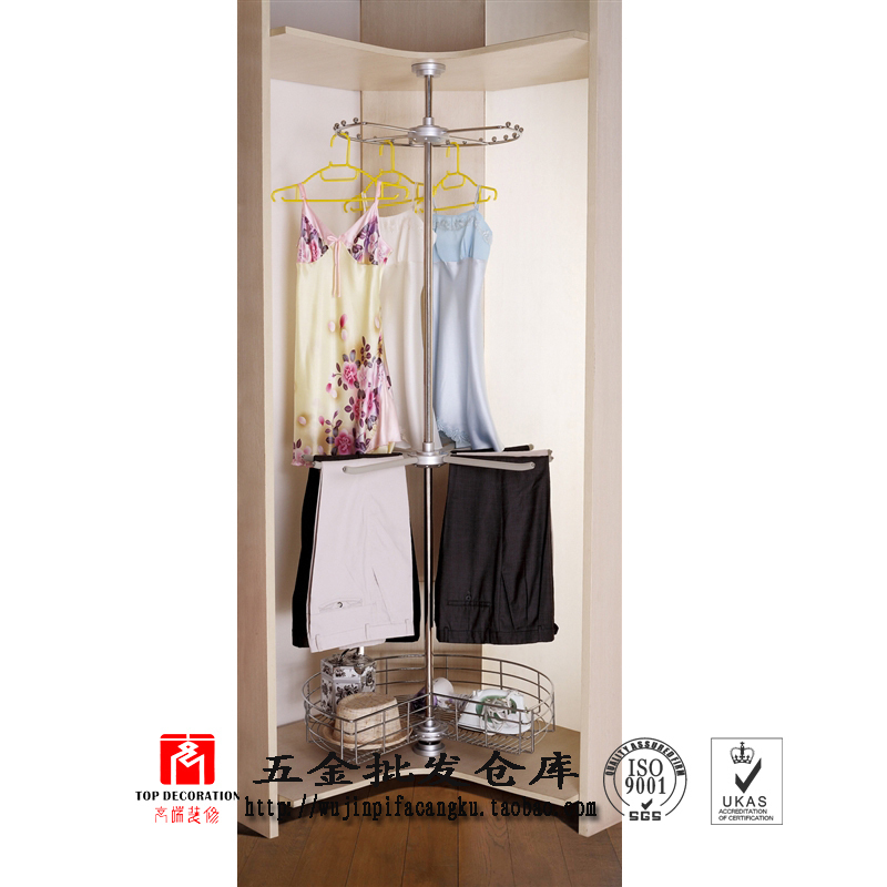 衣帽间转角挂衣架 衣柜360度旋转衣架 转角裤架拐角三层衣物篮