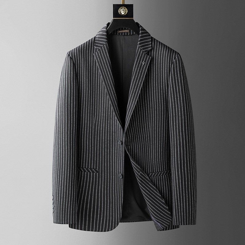 春秋薄款宽松加肥加大西装外w套胖子便服单西轻奢商务大码男装西