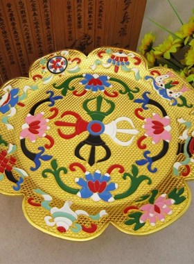 景泰蓝曼扎盘 彩绘水果盘 贡盘 镂空手工掐丝景泰蓝供佛果盘 大号