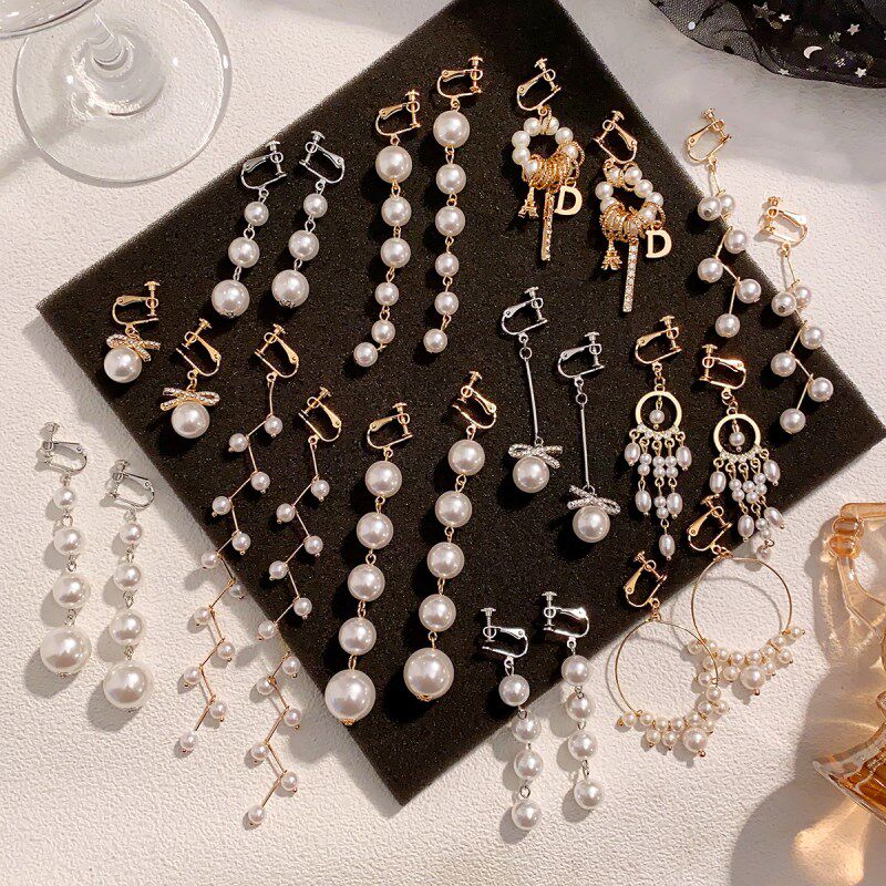 流苏耳夹无耳洞女新款高级感耳环小众设计M感长款珍珠耳饰夸张耳