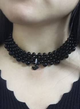 韩国黑色宽锁骨链项链女短款锁骨颈链项圈简约脖圈遮疤痕宽项链