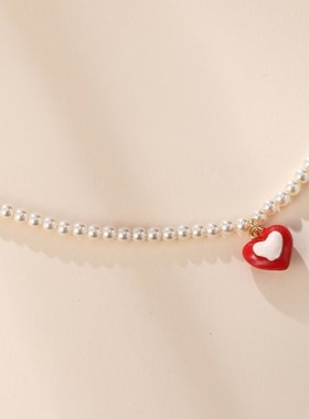 珍珠项链女新款高级感轻奢小众设计气质多巴胺彩色项链心形吊坠