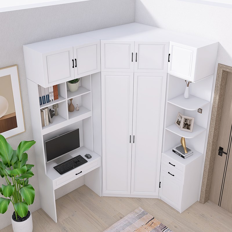 转角衣柜家用卧室梳妆台一体多功能l型拐角衣帽间柜子组合全挂式