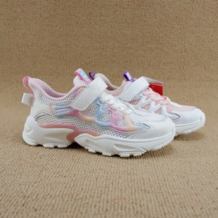 撤柜女童鞋夏款单层网面透气跑步鞋31-37码轻便软底女中童运动鞋