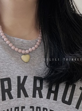 早春夏季手工串珠爱心项链网红甜美可爱少女风桃心锁骨链百搭项饰