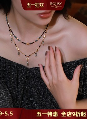 《雨林部落》复古设计小众高级感气质祖母绿纯银吊坠串珠项链女