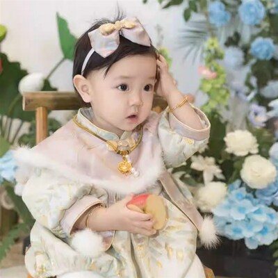 儿童礼服2024秋冬长袖女童新中式绿色提花改良生日两件套公主裙