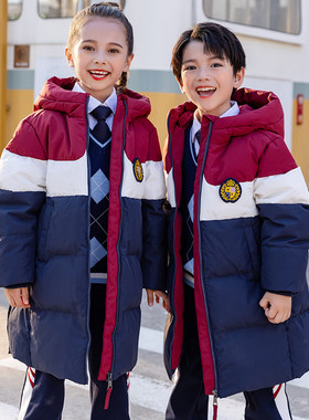 小学生校服冬季新款棉衣韩版手塞棉长外套加厚儿童班服幼儿园园服
