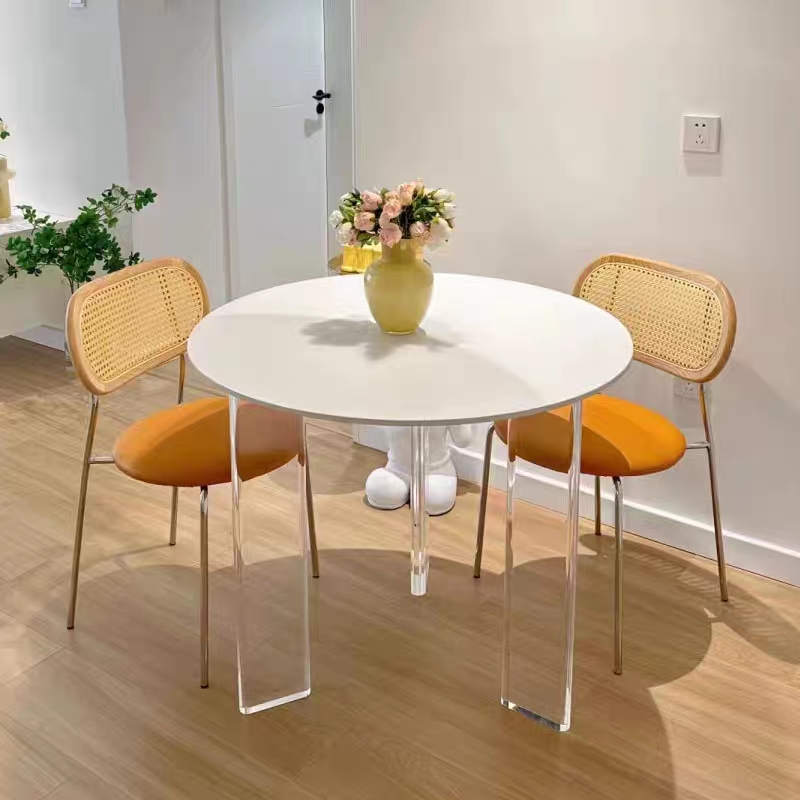 亚克力悬浮餐桌白色岩板客厅阳台洽谈休闲小圆桌小户型家用吃饭桌