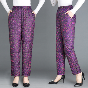 防寒冬季户外中老年人q羽绒裤女款妈妈穿高腰加厚大码保暖棉裤宽