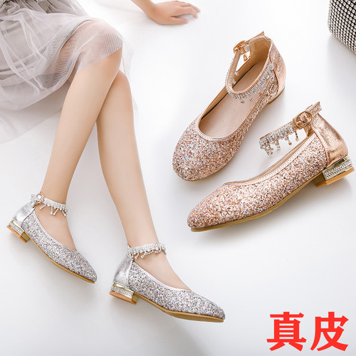 2021春季儿童高跟鞋水晶鞋钢琴表演鞋女童皮鞋公主鞋礼服鞋真皮