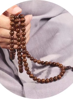 天然金丝檀手串佛珠沉水老料檀木乌木6/8mm108颗念珠男女情侣手链