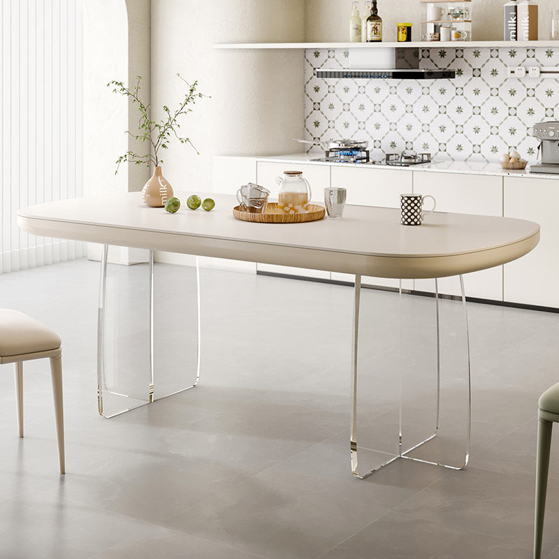 高颜值岩板餐桌轻法式网红白色现代简约家用奶油风亚克力餐桌组合