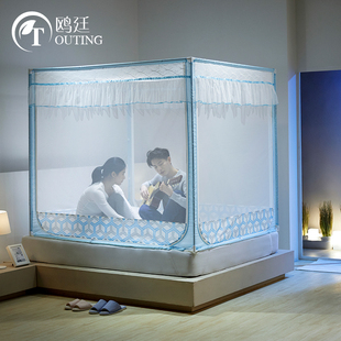 简约三开门蚊帐家用免安装 蒙古包坐床蚊帐防摔加厚1.5m1Y.8m床纹