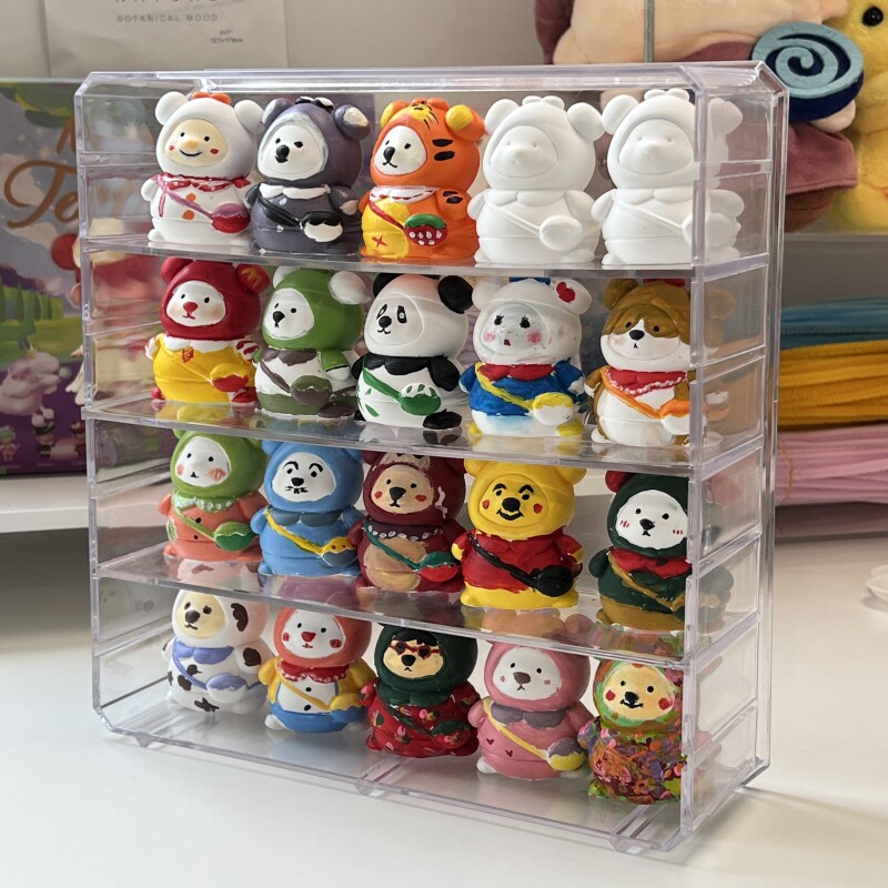 手工模型石膏娃娃展示架透明压克力多层玩具收纳放揹包熊置物架子