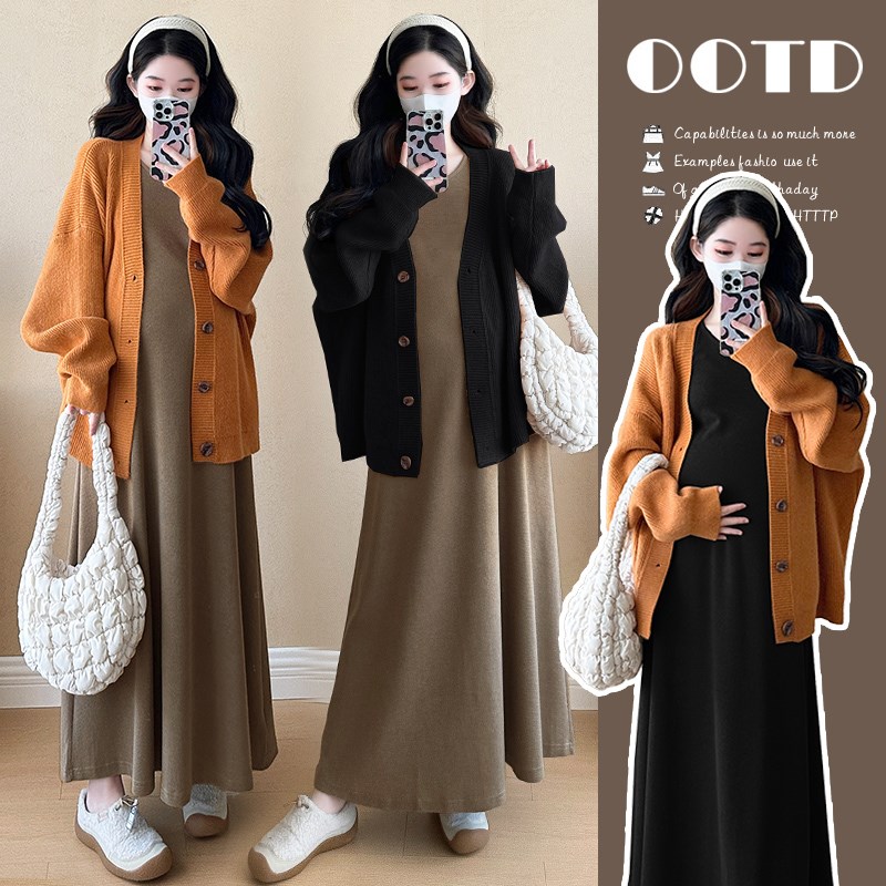 孕妇装秋装2024新款套装u法式连衣裙孕妈妈秋季高级感穿搭秋冬毛